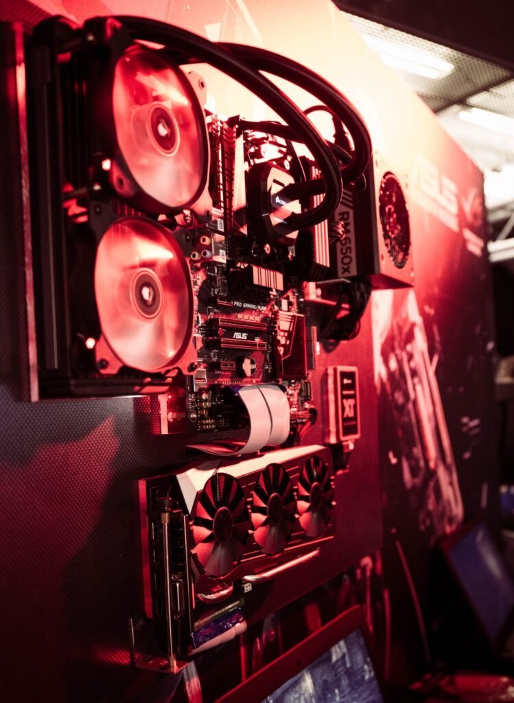 Open gaming PC showing internal components