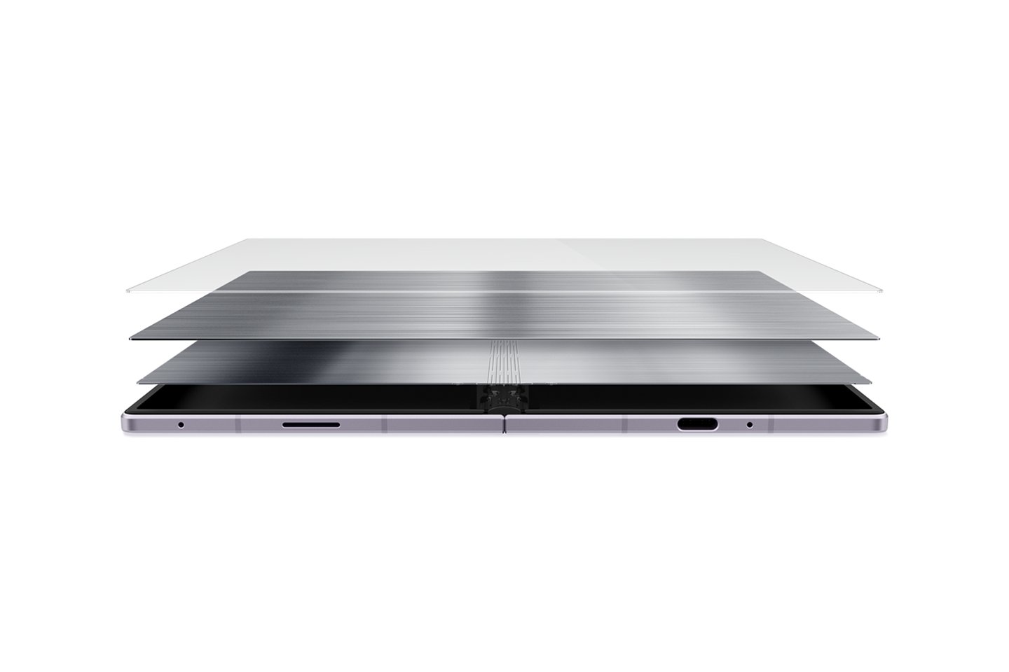 Exploded view of the Galaxy Z Fold8 Flex Titanium display layers
